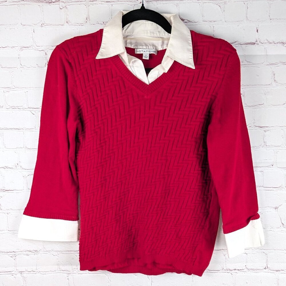 Notations Faux Collared Red Sweater - Small
